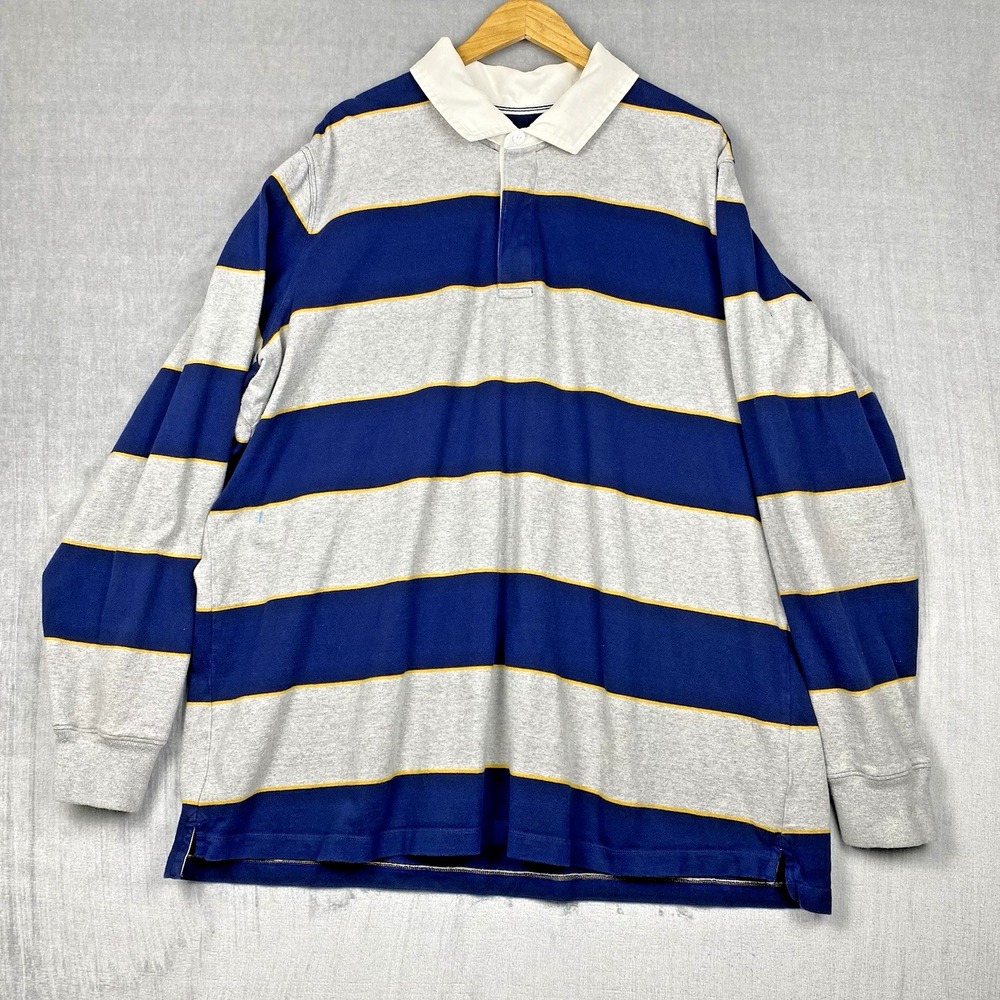 Lands' End Blue and Gray Striped Polo Shirt